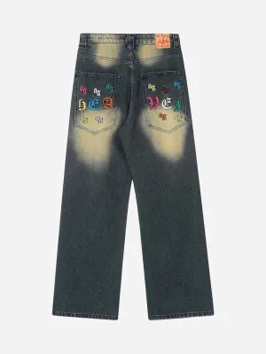 1984 American Gothic Letter Embroidered Jeans - 1936