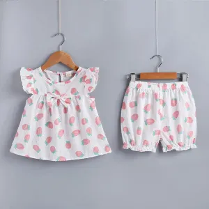 2-piece Strawberry Printed Blouse & Pants for Toddler Girl