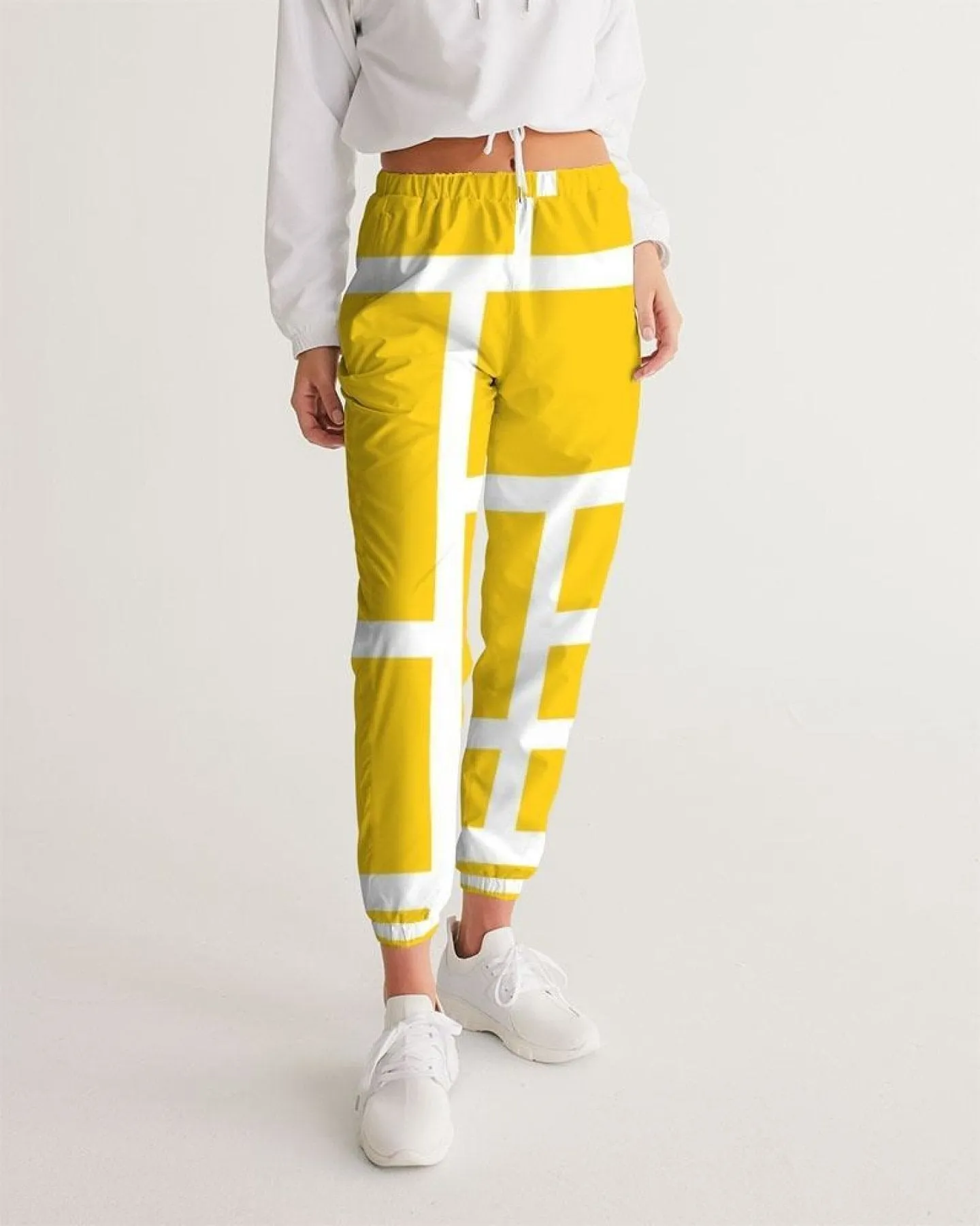 Athletics, Yellow And White Geometric Block Style Track Pants