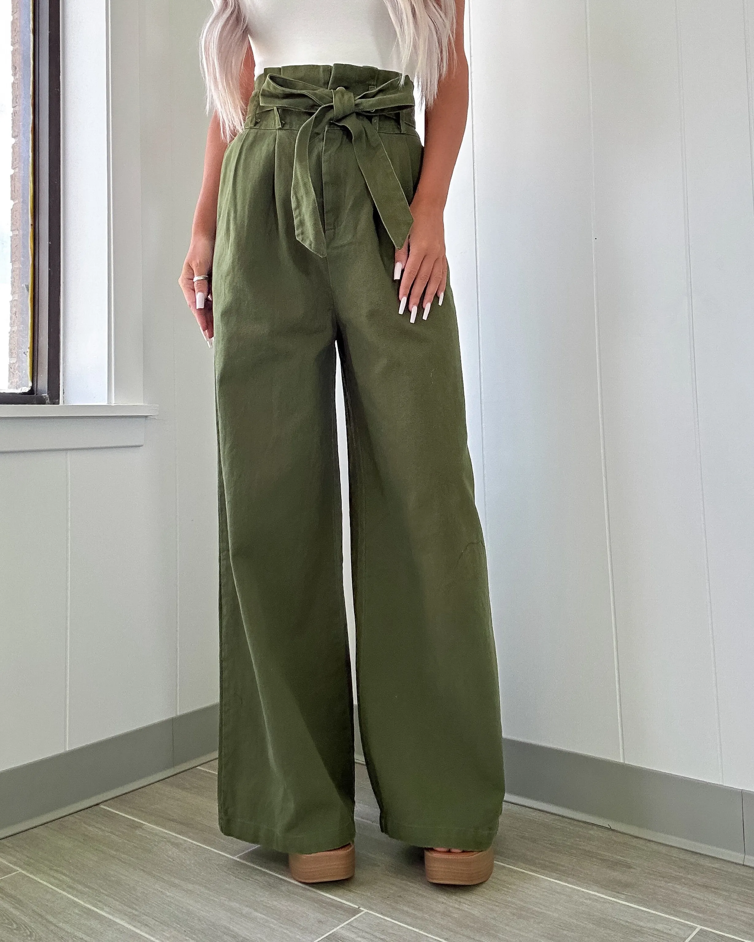 Becks Twill High Waist Pants - Olive