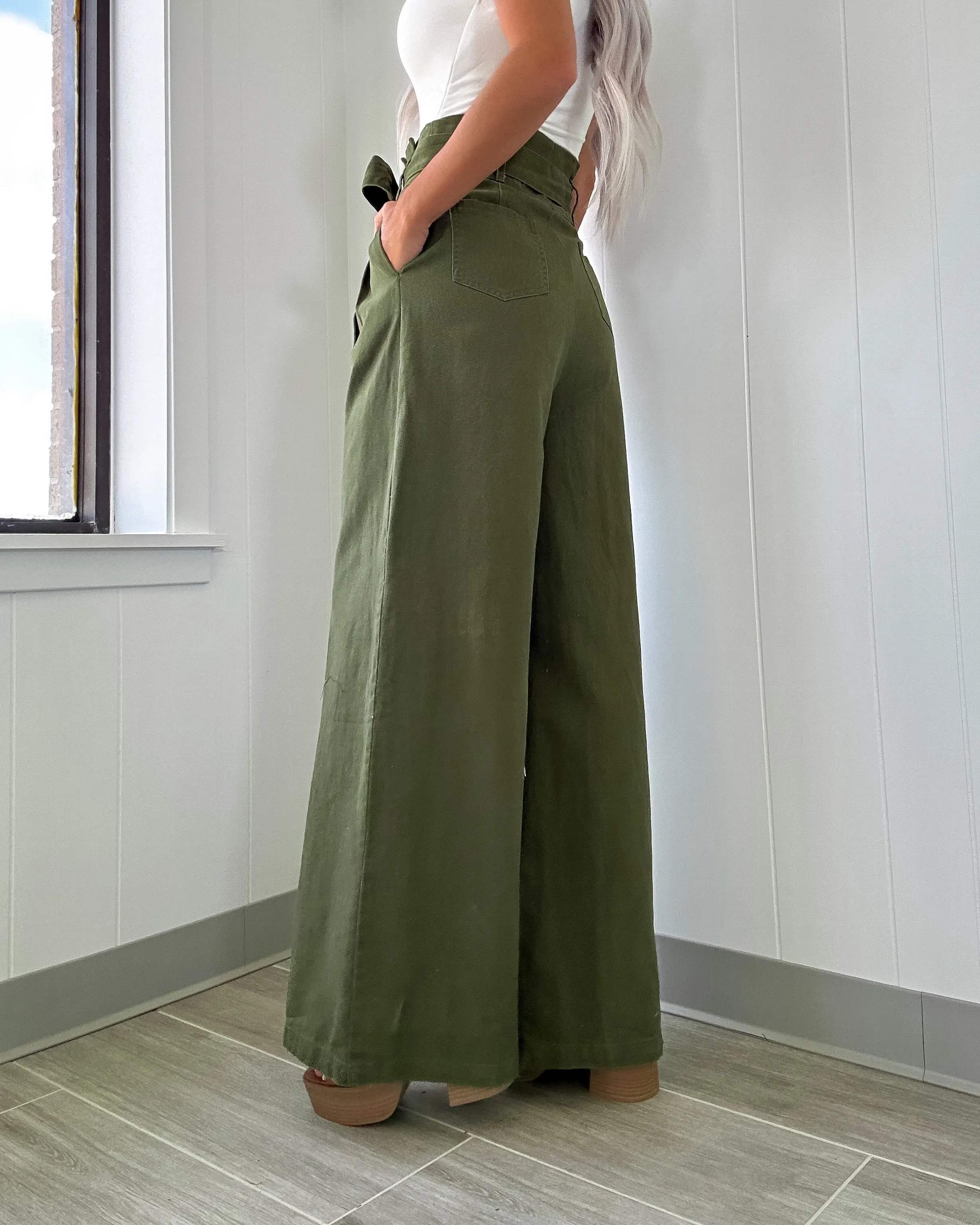 Becks Twill High Waist Pants - Olive