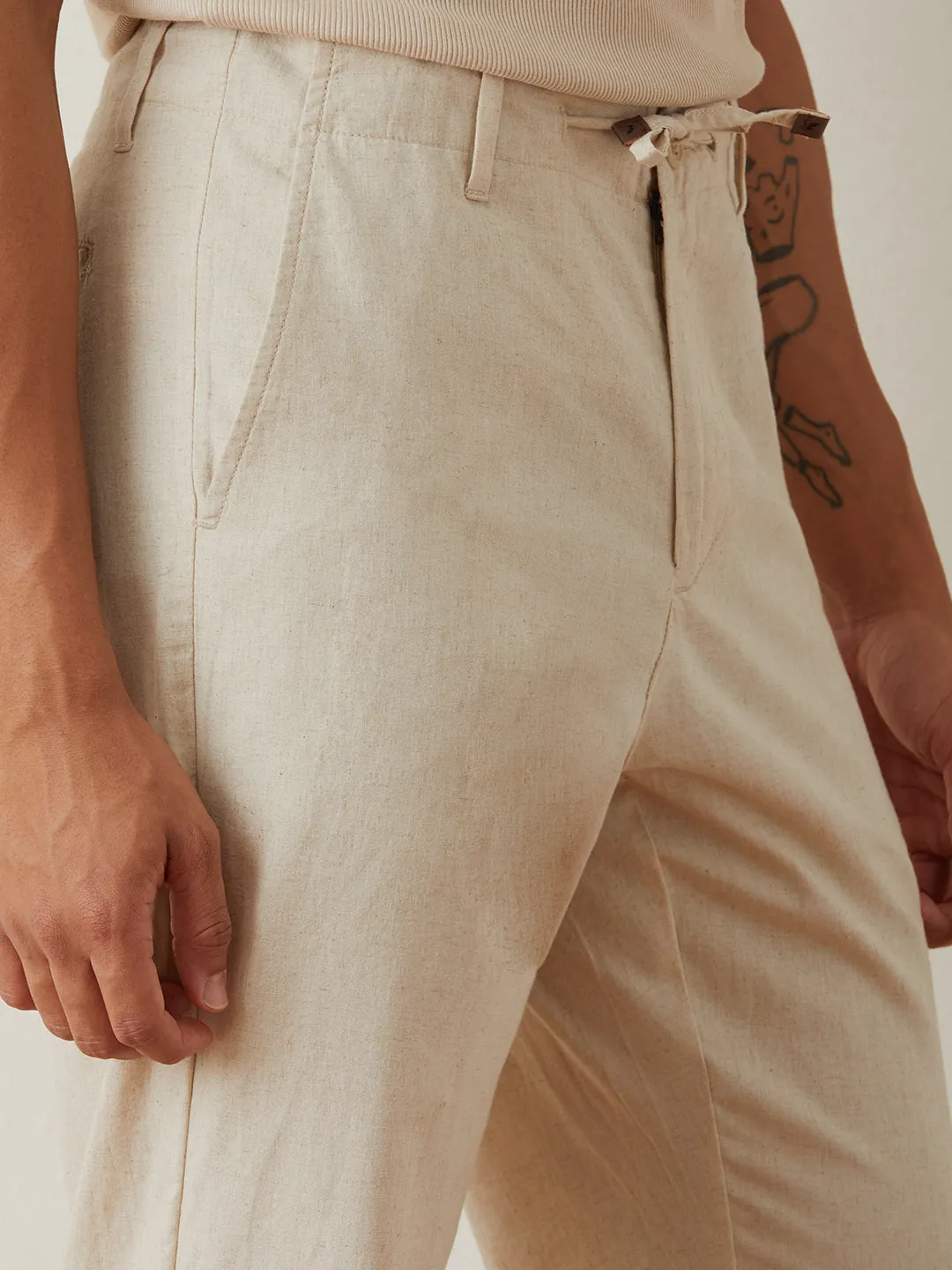 Beige Plain Loose Pants