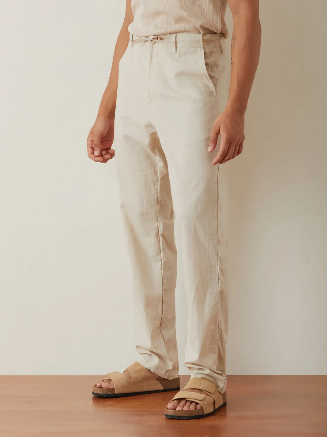 Beige Plain Loose Pants