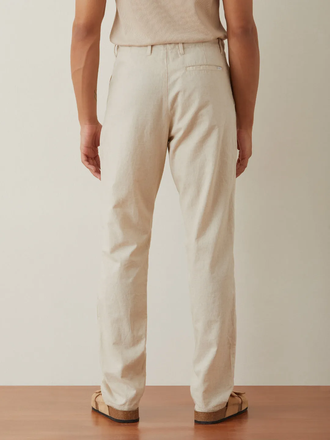 Beige Plain Loose Pants