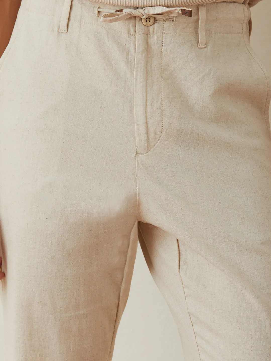 Beige Plain Loose Pants