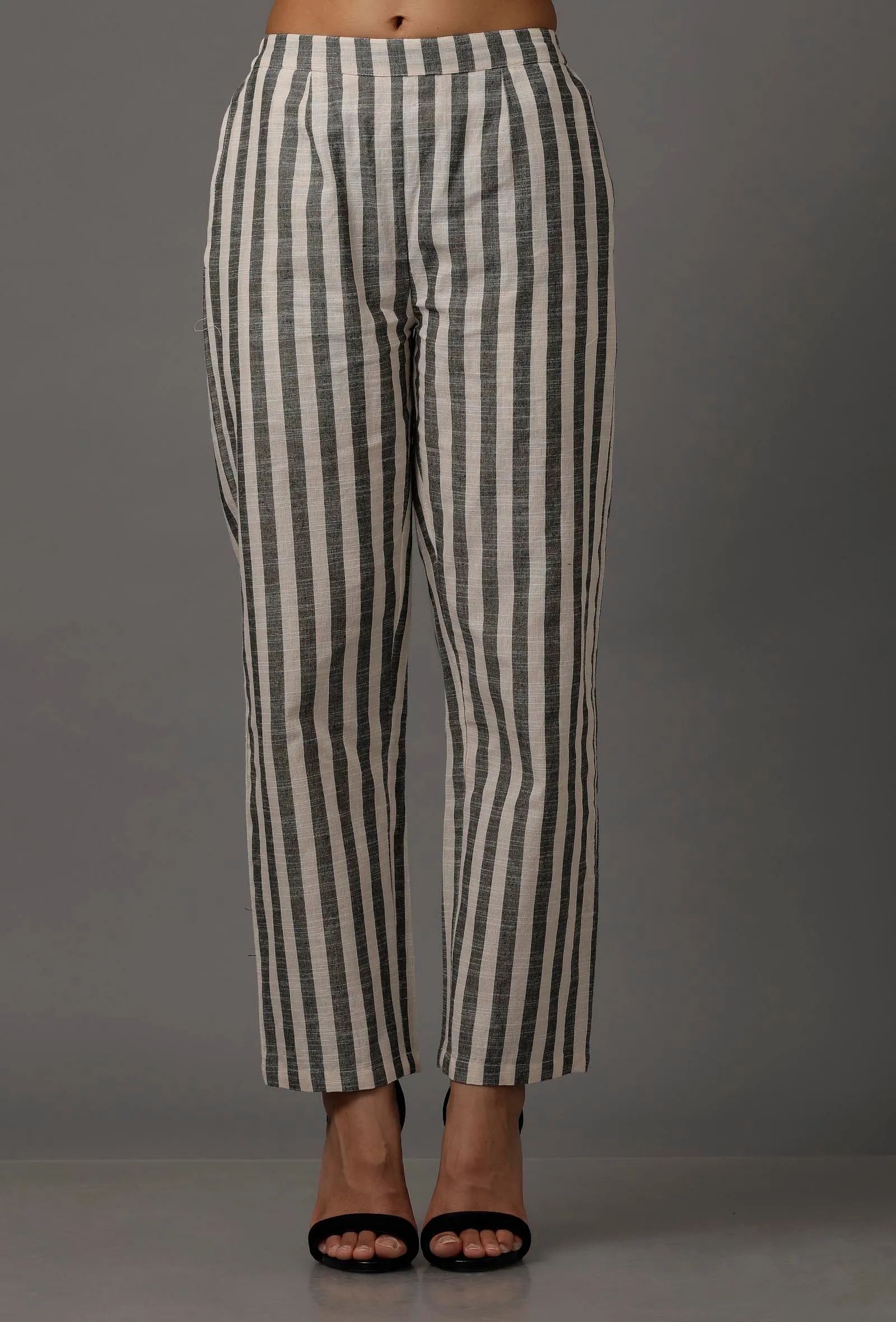 Black and White Stripes Pure Woven Cotton Pants