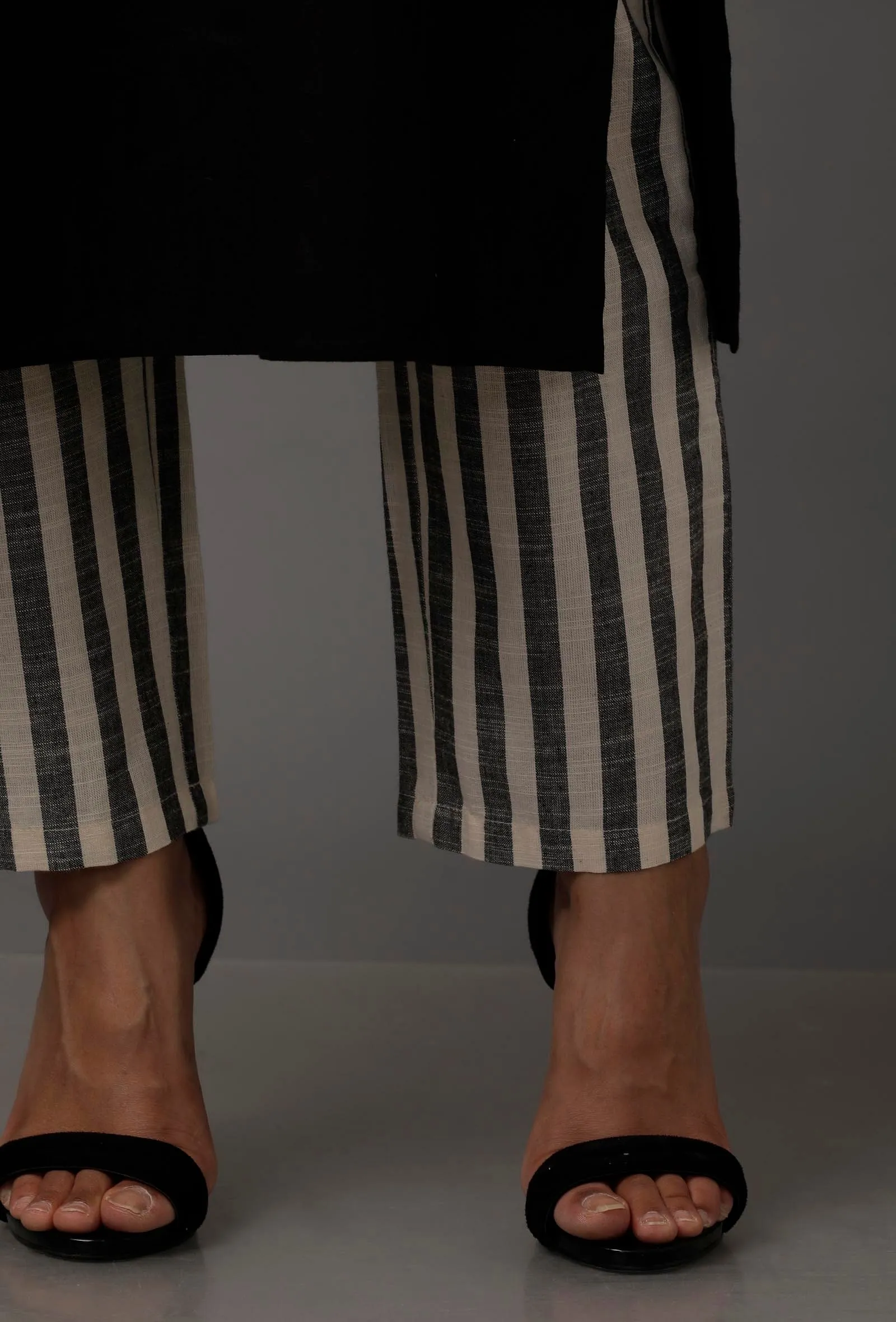 Black and White Stripes Pure Woven Cotton Pants