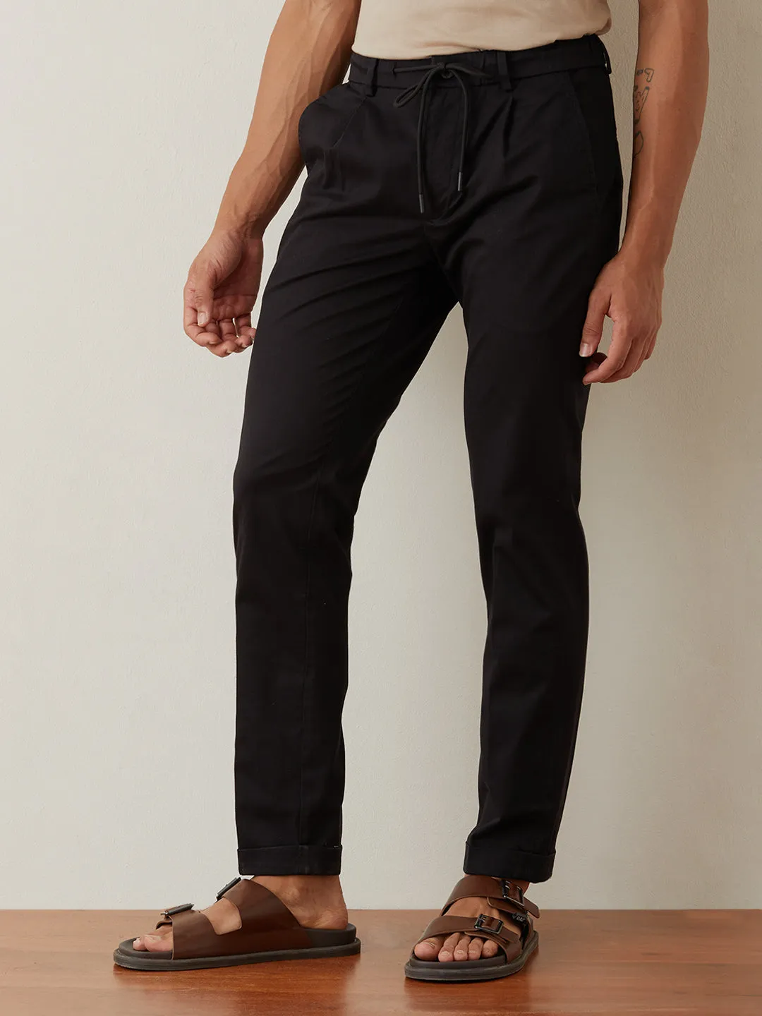 Black Plain Cotton Loose Pants