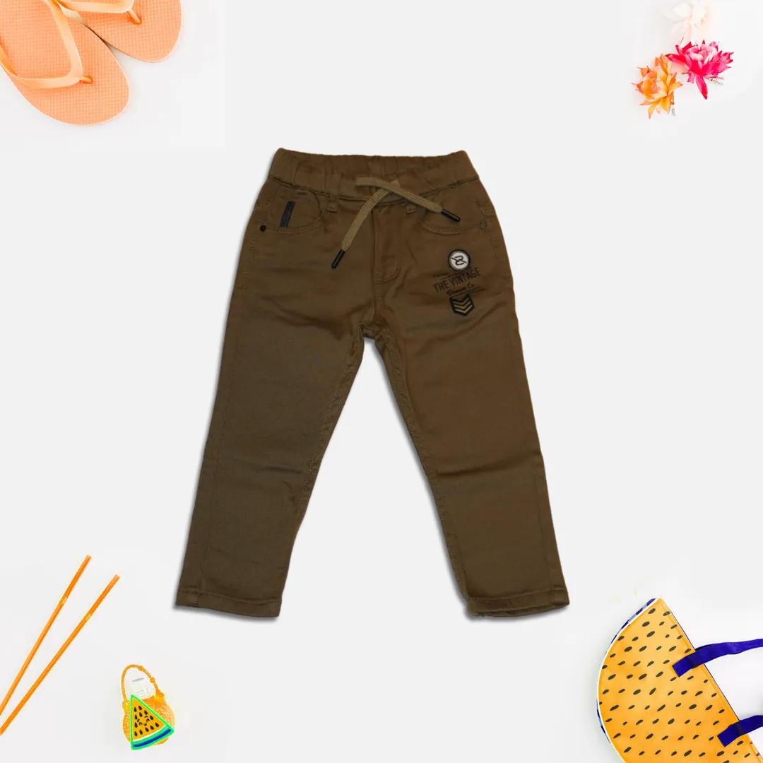 Boys Text Printed Brown Pants