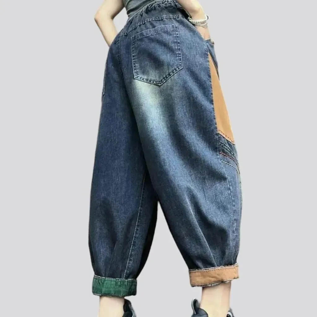 Cargo high-waist denim pants for women