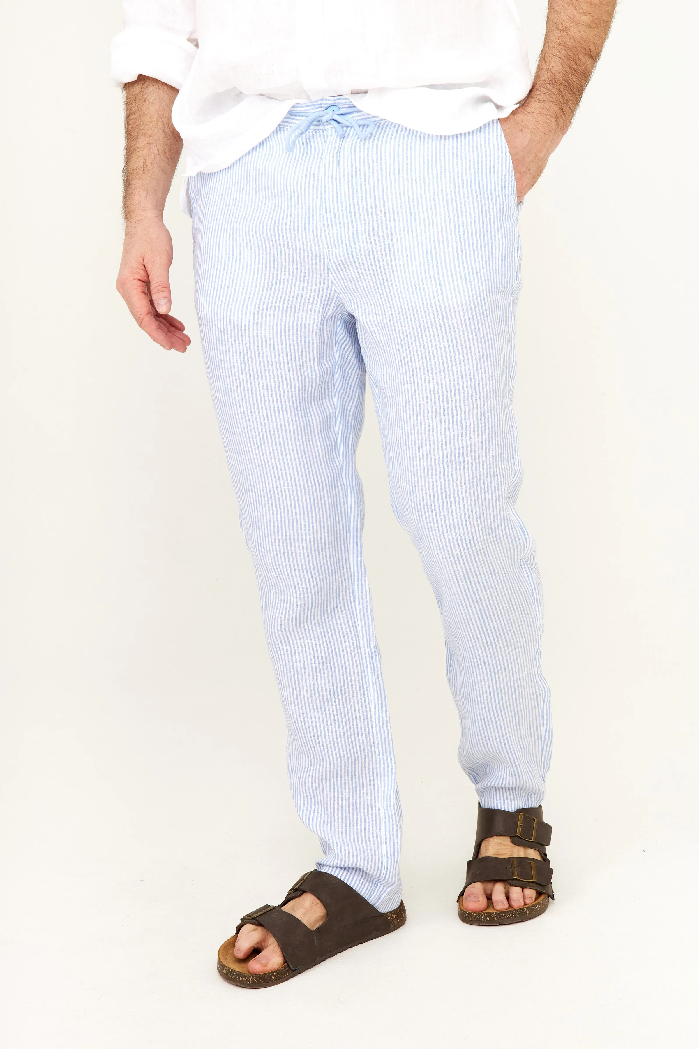 Casual Linen Pant - Blue Stripe