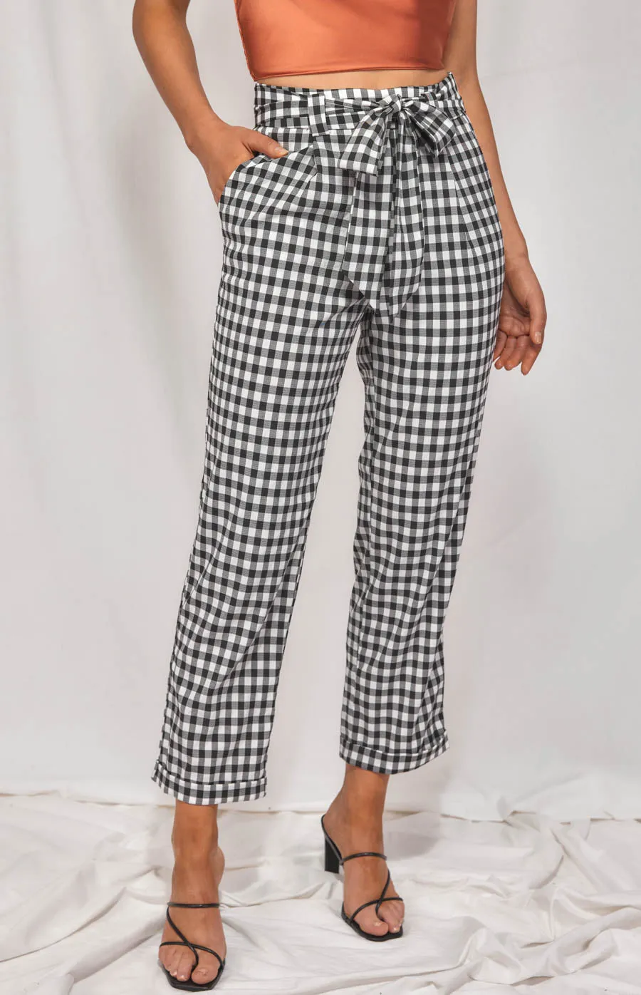 Checkered Cigarette Pants With Tie