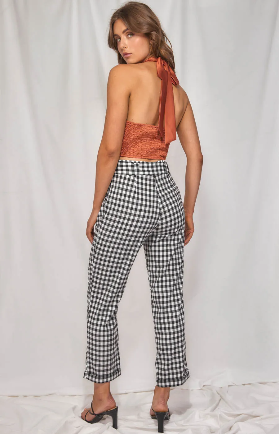 Checkered Cigarette Pants With Tie