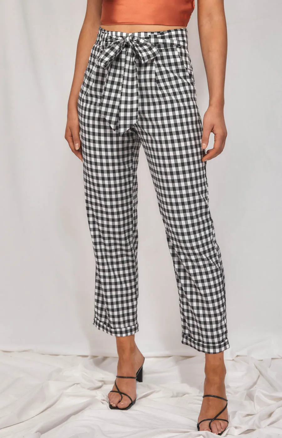 Checkered Cigarette Pants With Tie