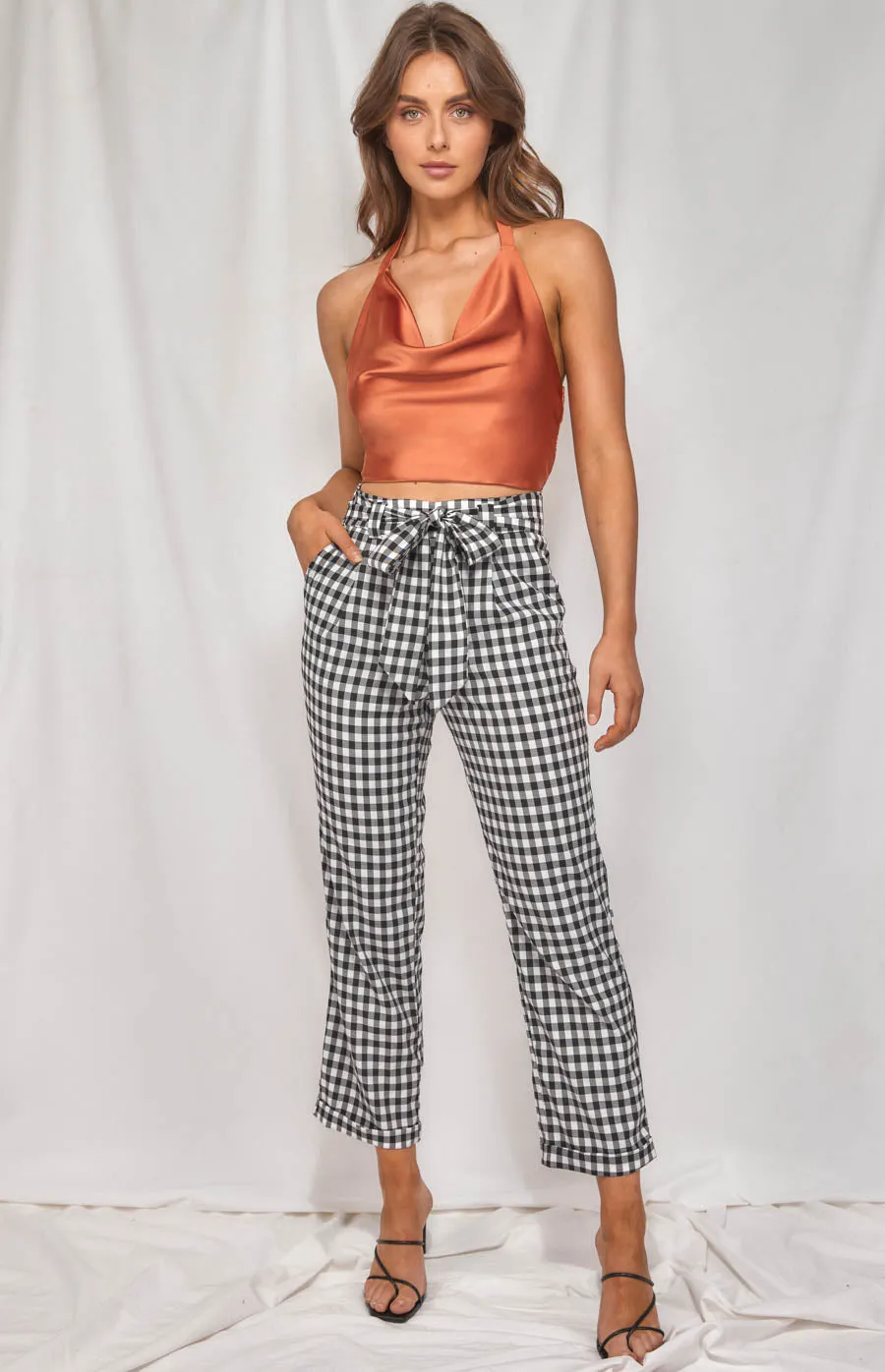 Checkered Cigarette Pants With Tie