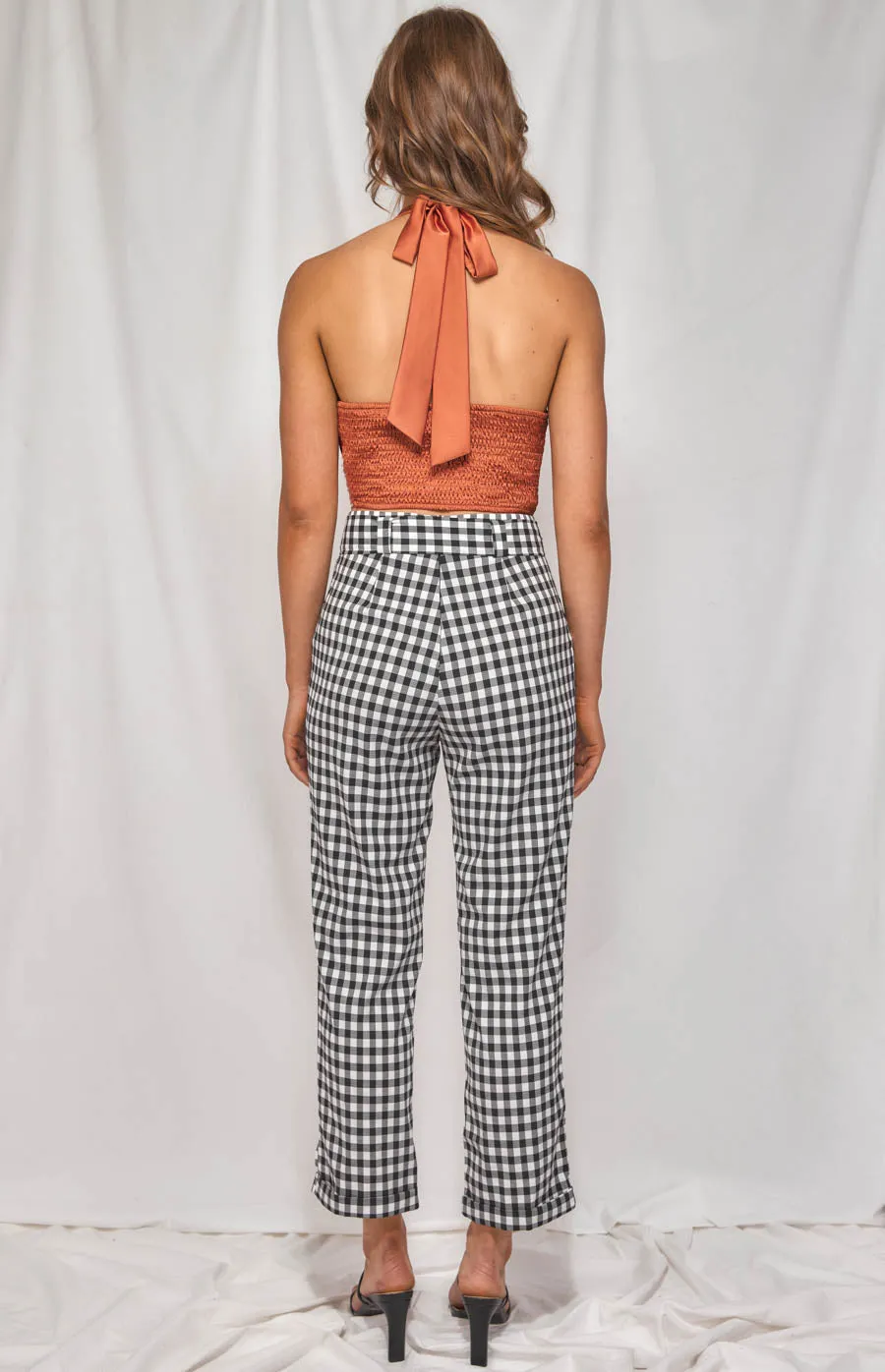 Checkered Cigarette Pants With Tie