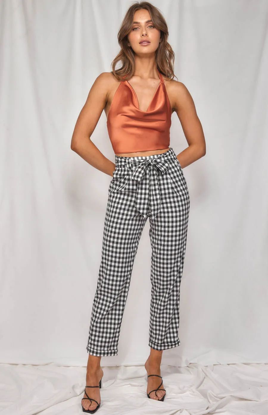 Checkered Cigarette Pants With Tie