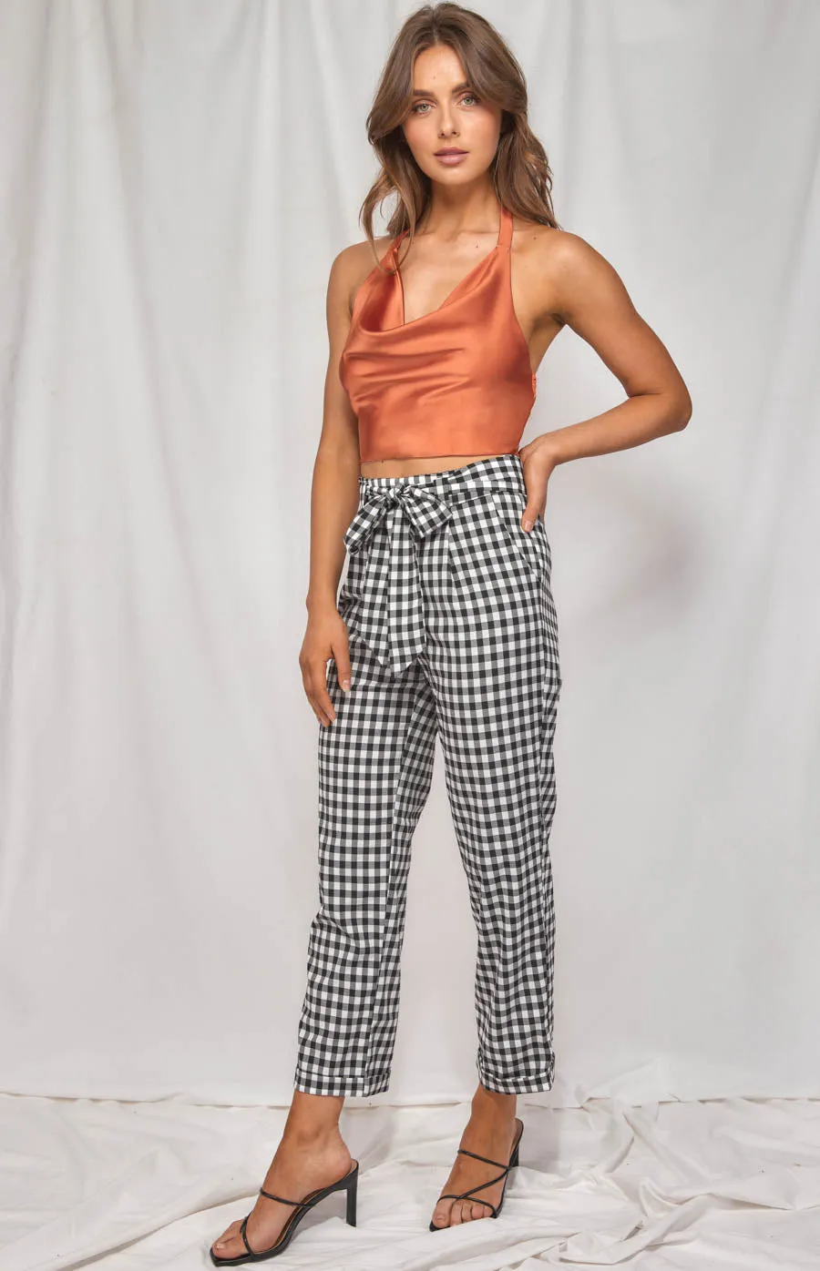 Checkered Cigarette Pants With Tie