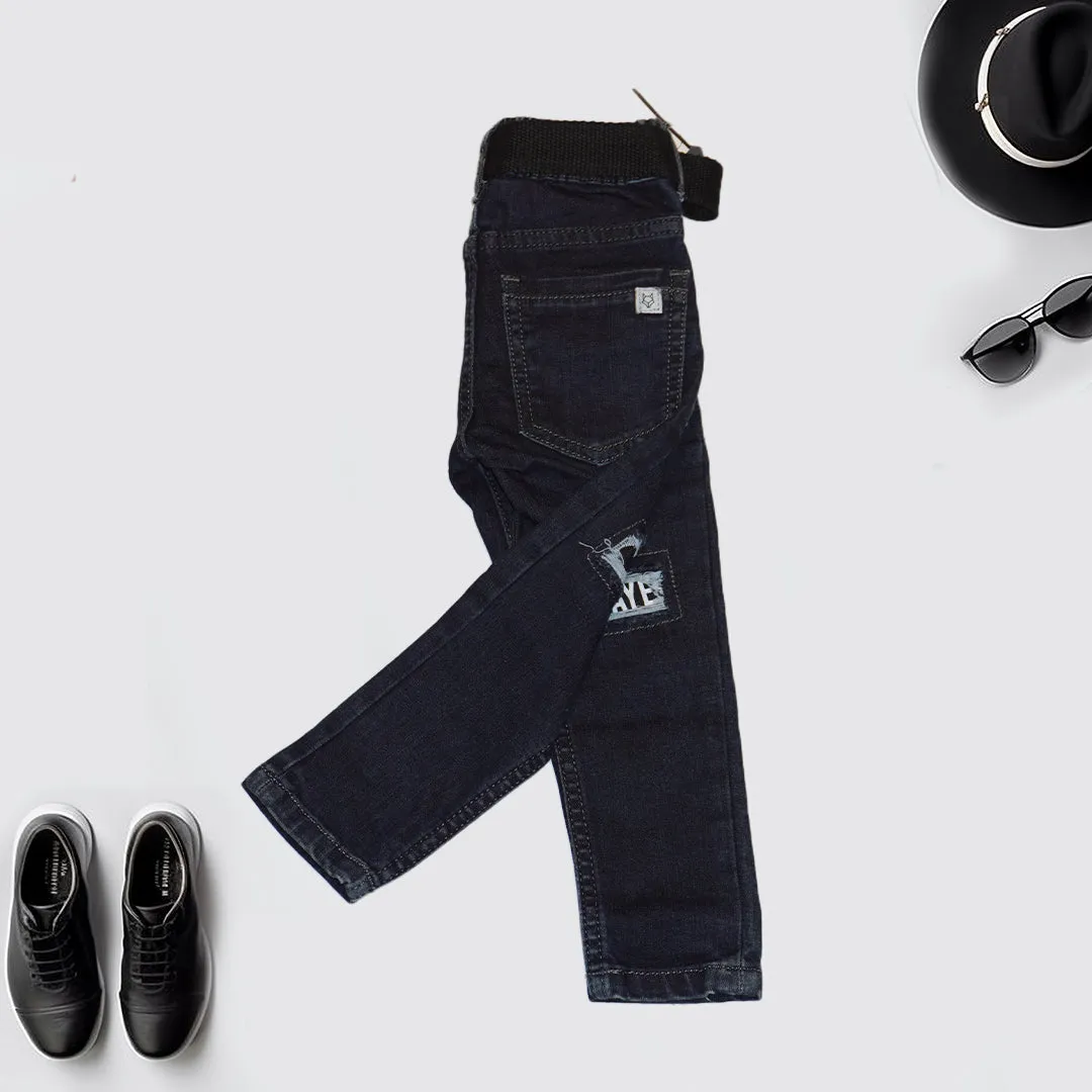 Dark Blue Ripped and Printed Jean for Boys