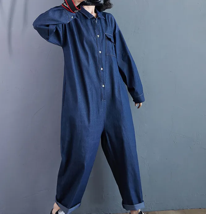 Denim Cotton Loose Casual Autumn Overall Loose Women Jumpsuits QYCQ05165