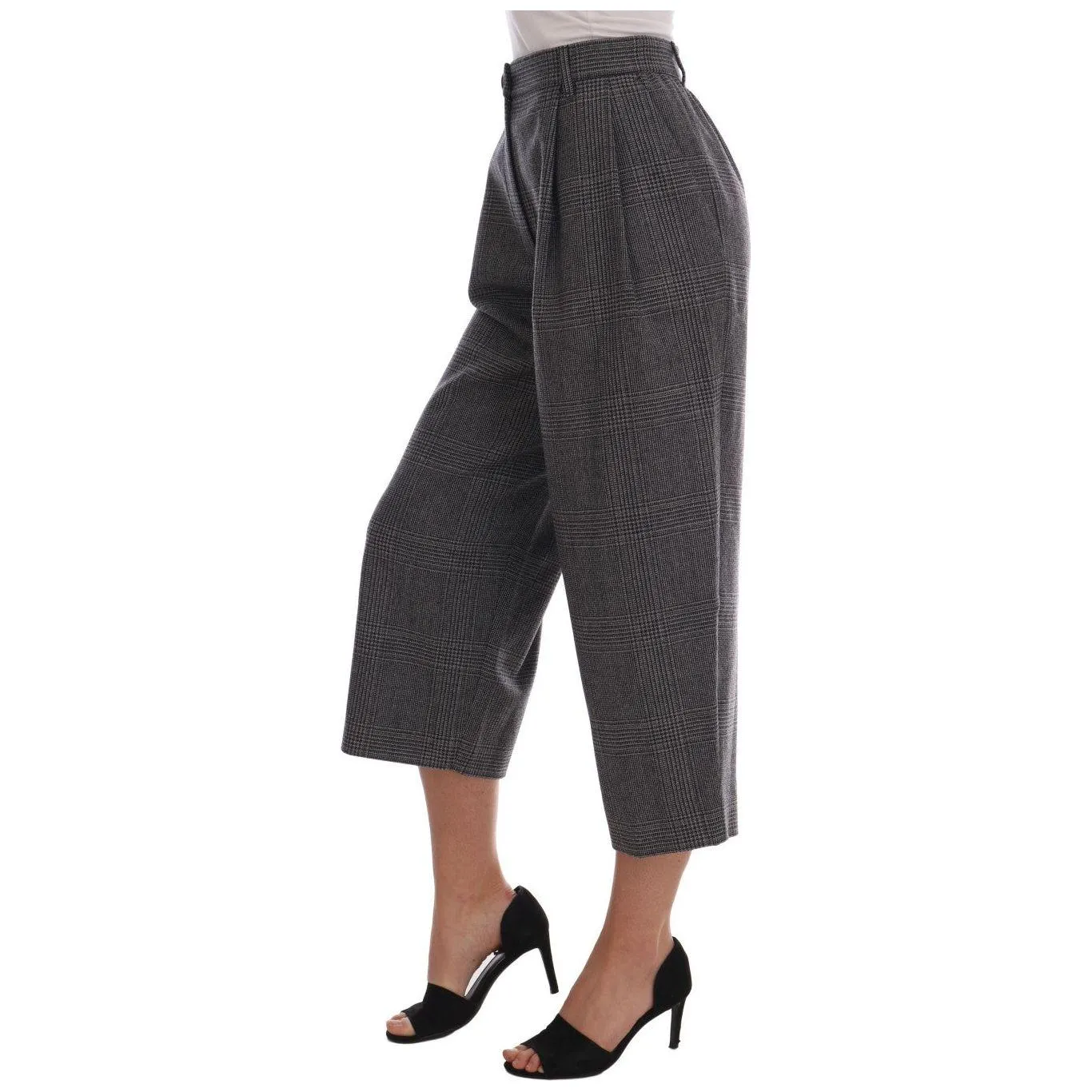 Dolce & Gabbana Elegant Gray Check Capri Wool Pants