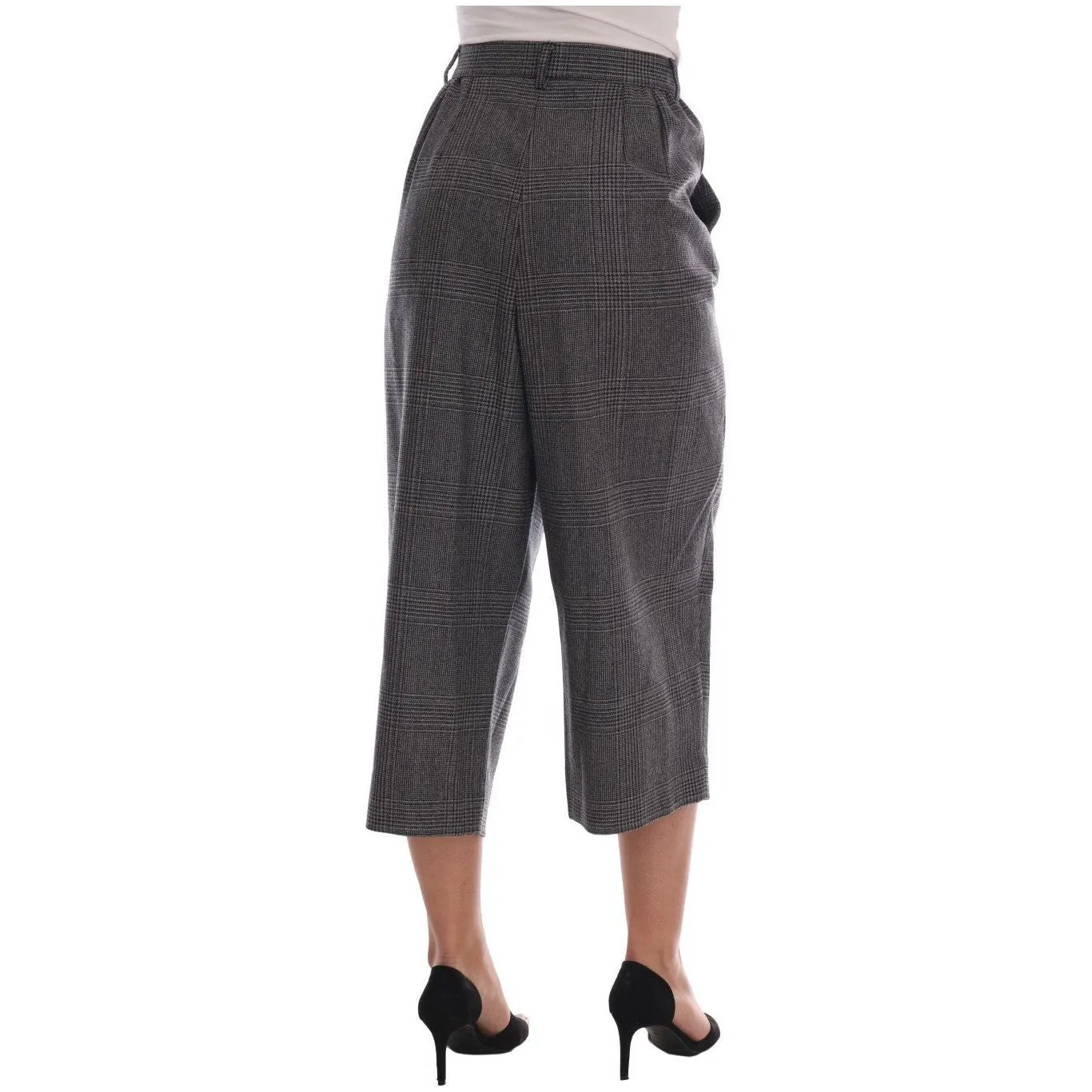 Dolce & Gabbana Elegant Gray Check Capri Wool Pants