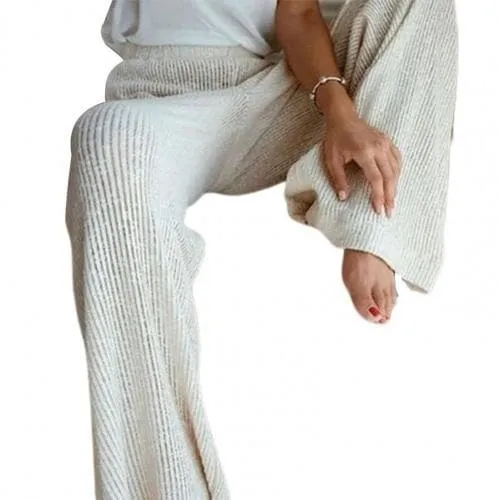 DressBetty - Elegant Solid Ribbed Knitted Pants