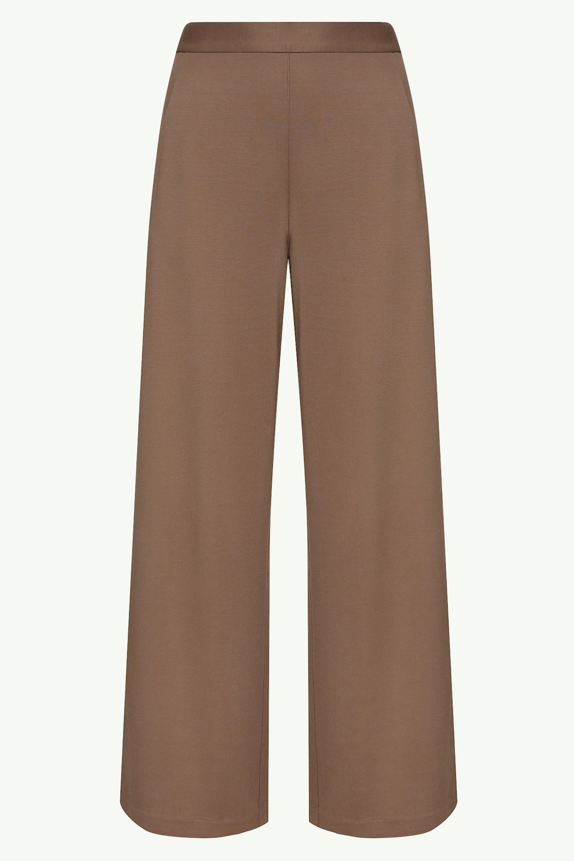 Fatima Everyday Wide Leg Jersey Pants - Dark Taupe