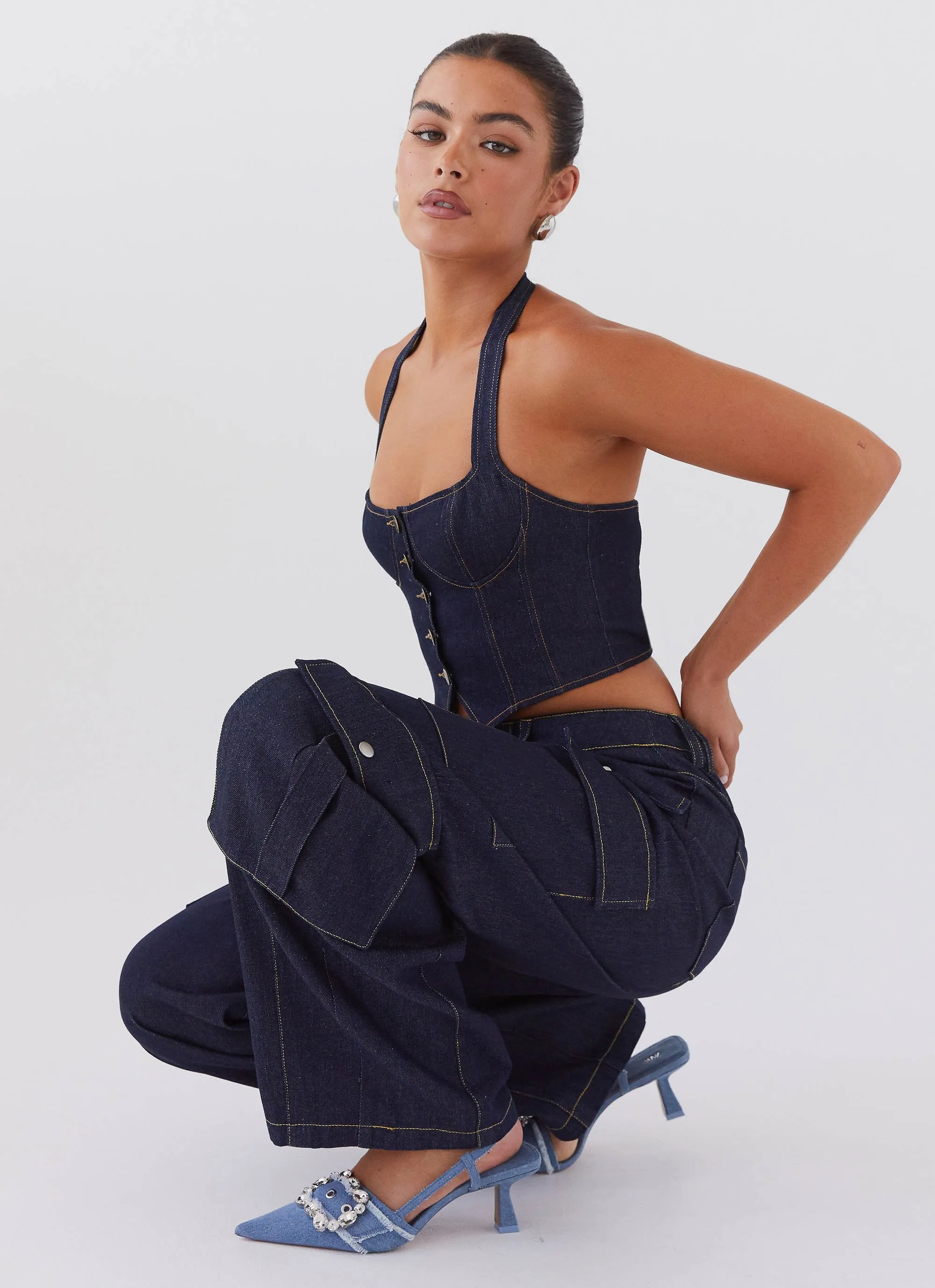 Greedy Denim Cargo Pants - Indigo