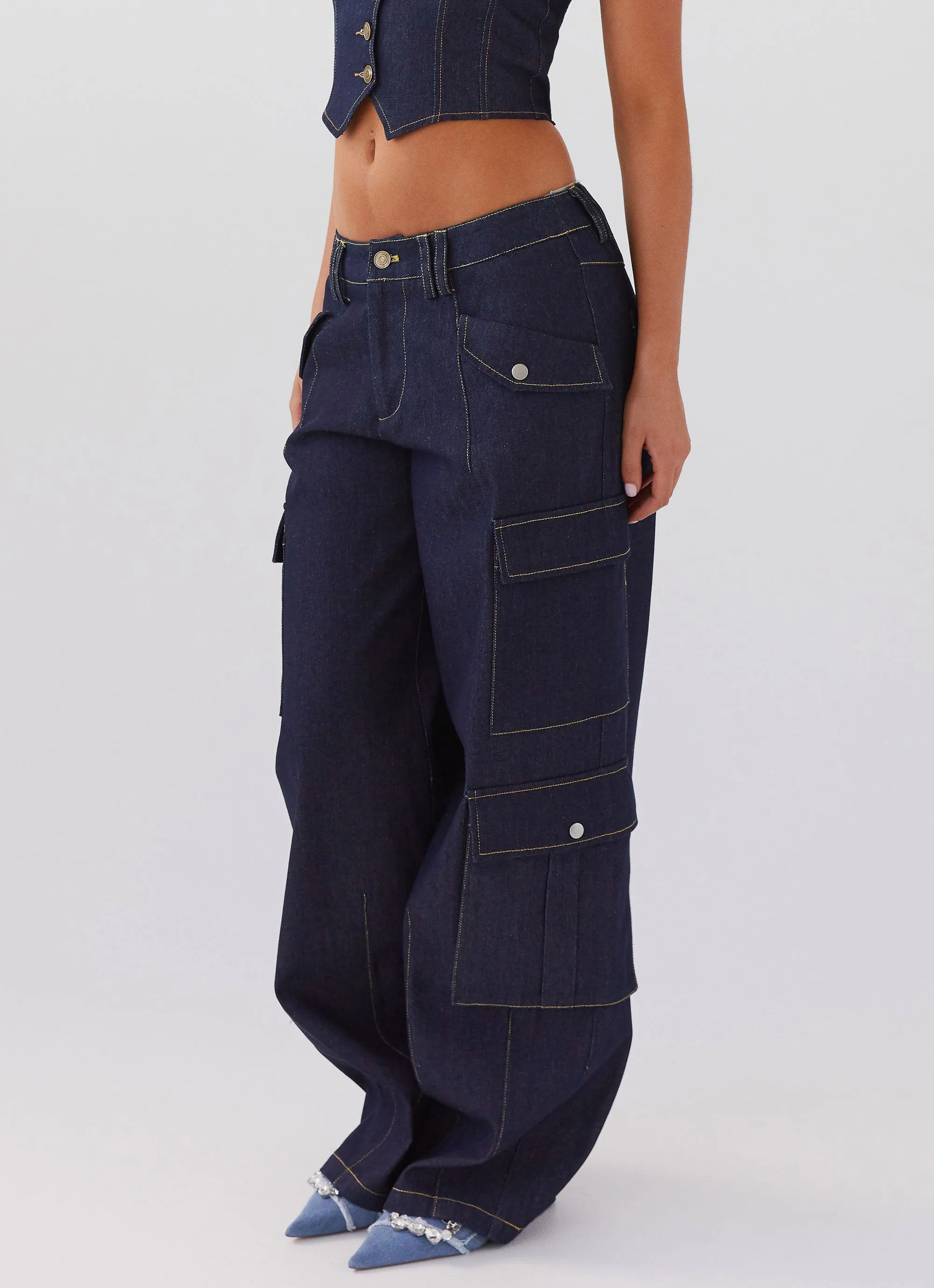 Greedy Denim Cargo Pants - Indigo