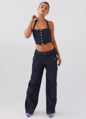 Greedy Denim Cargo Pants - Indigo