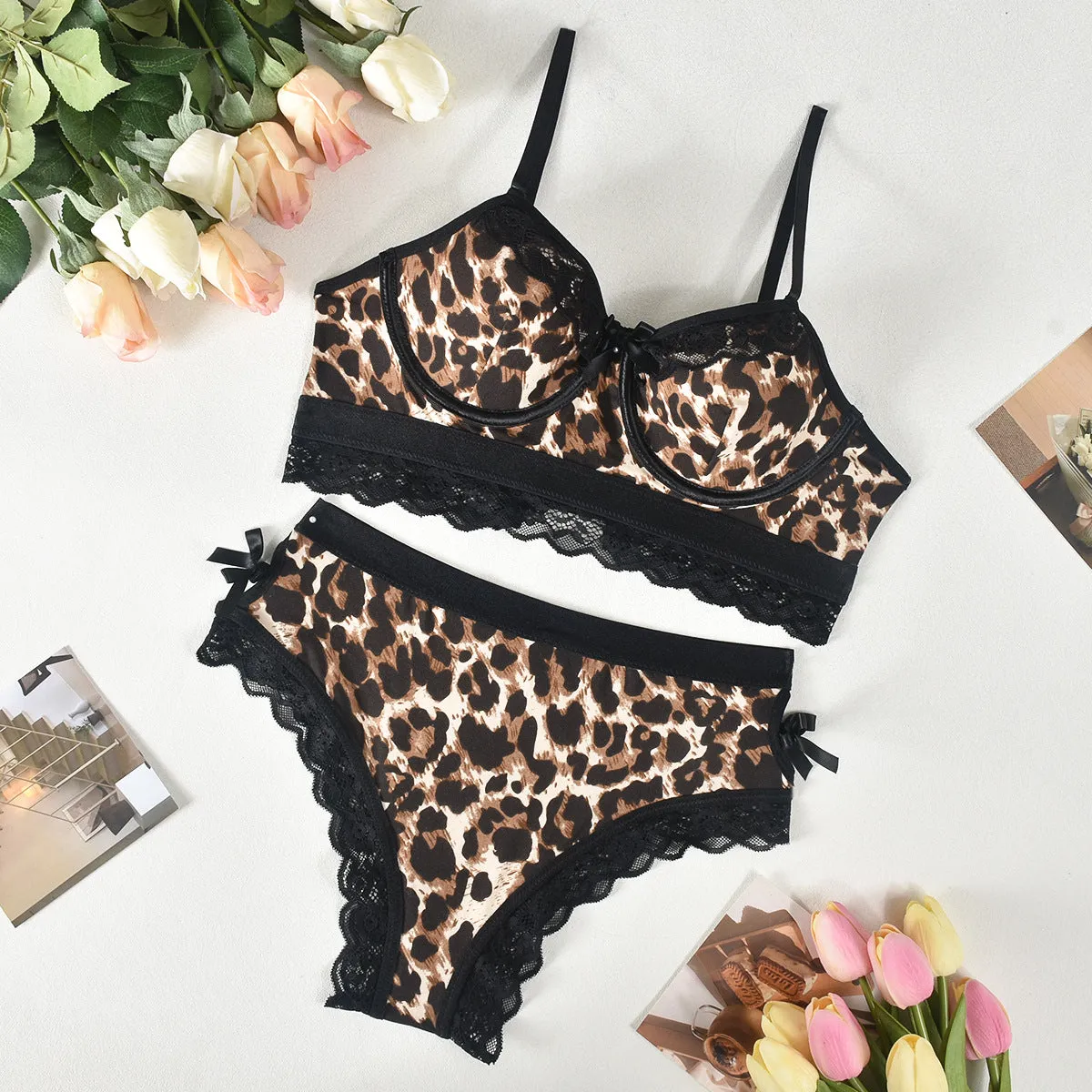 Leopard Print Comfortable Slim Fit Underwear Suit