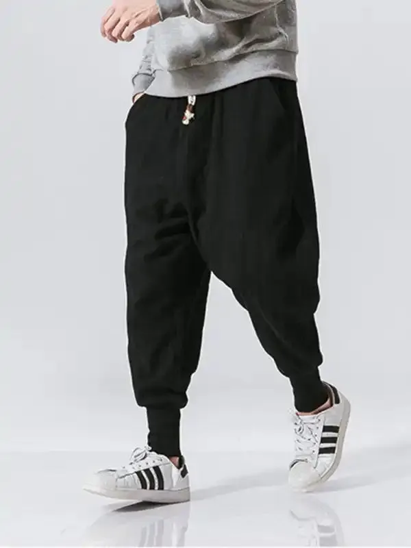 Linen Pants Men’s Hip Hop Breathable Cotton Linen Trousers Solid Color Bloomers Casual Pants