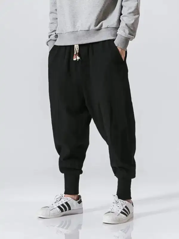 Linen Pants Men’s Hip Hop Breathable Cotton Linen Trousers Solid Color Bloomers Casual Pants