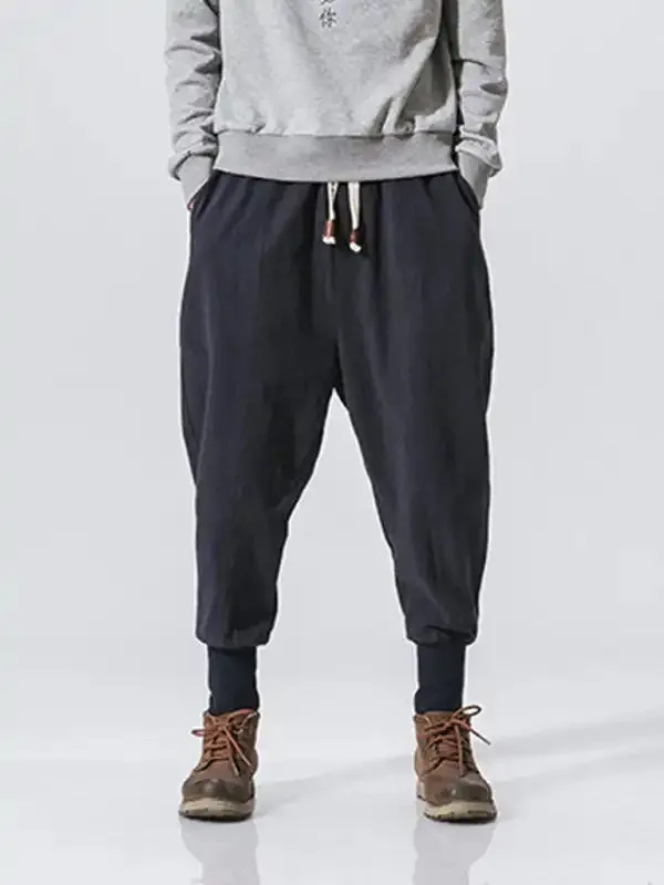 Linen Pants Men’s Hip Hop Breathable Cotton Linen Trousers Solid Color Bloomers Casual Pants