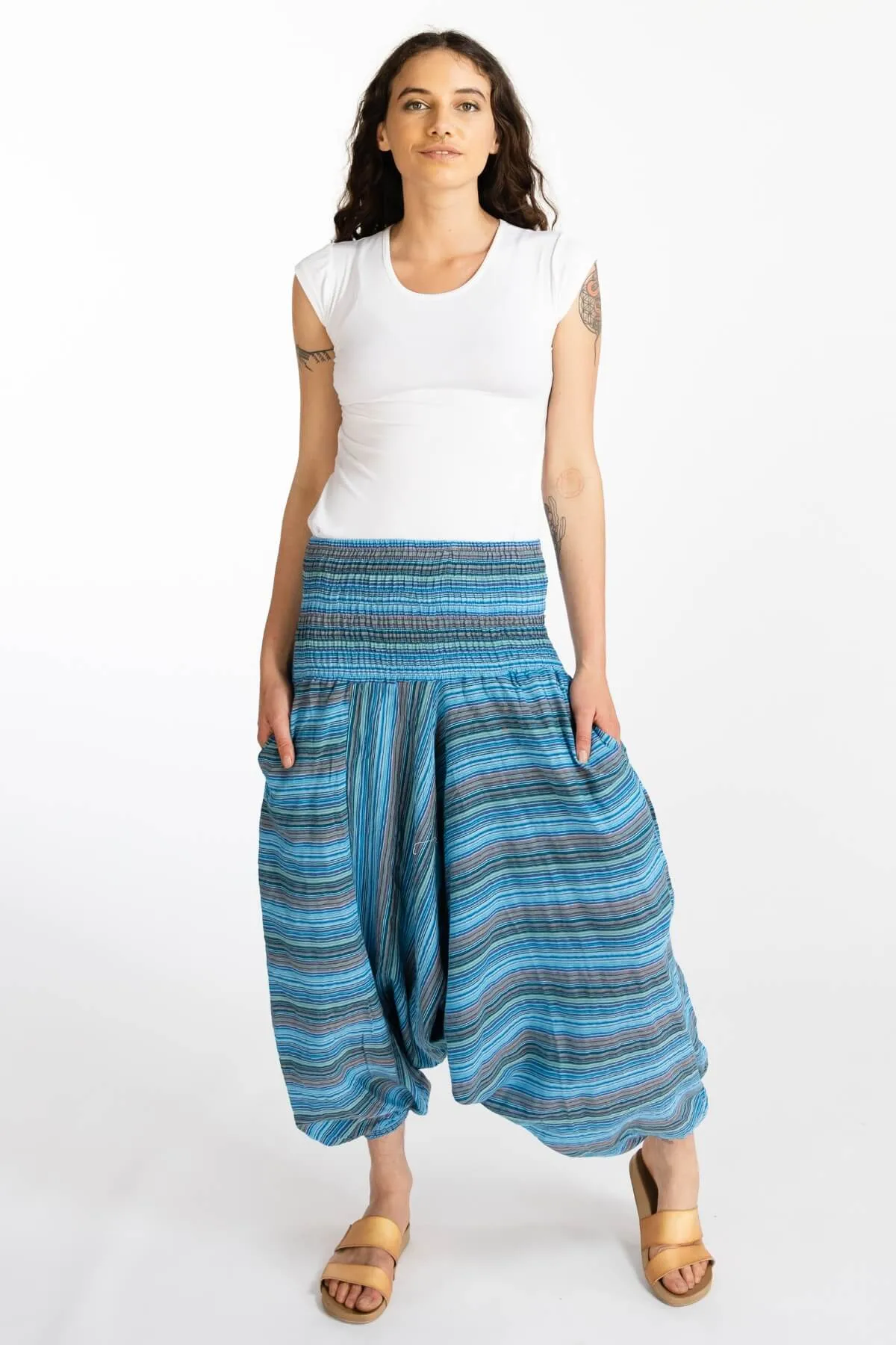 Low Crotch Pants - Striped Blue