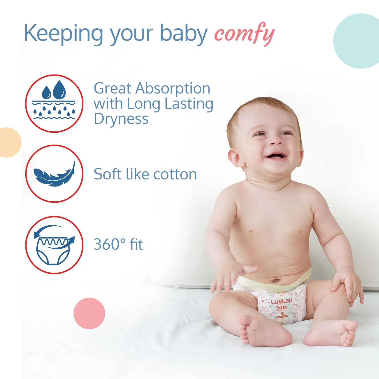 LuvLap Easy Diaper Pants, XXL, Pack of 46, for babies upto 15-25Kg, Pant style diaper with Anti-Rash Aloe Vera Lotion, ADL for Even Distribution, & 360° fit for better coverage & flexibility