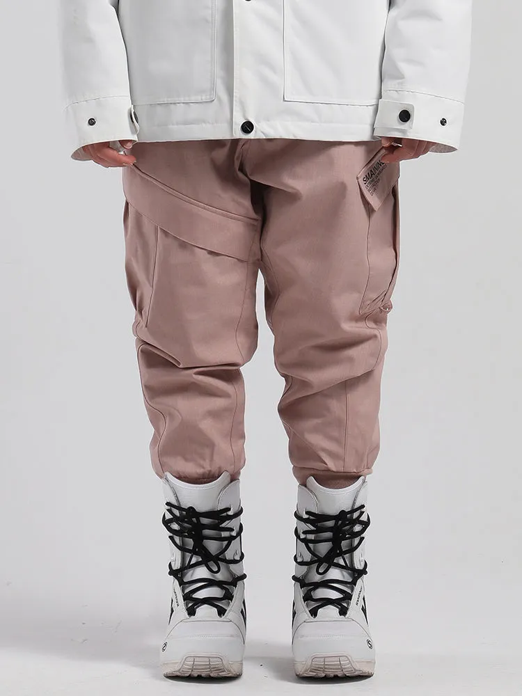 Men's Pink Waterproof Warm Loose Thin Breathable And Wear-Resistant Hip-Hop Double-Board Snowboard Pants