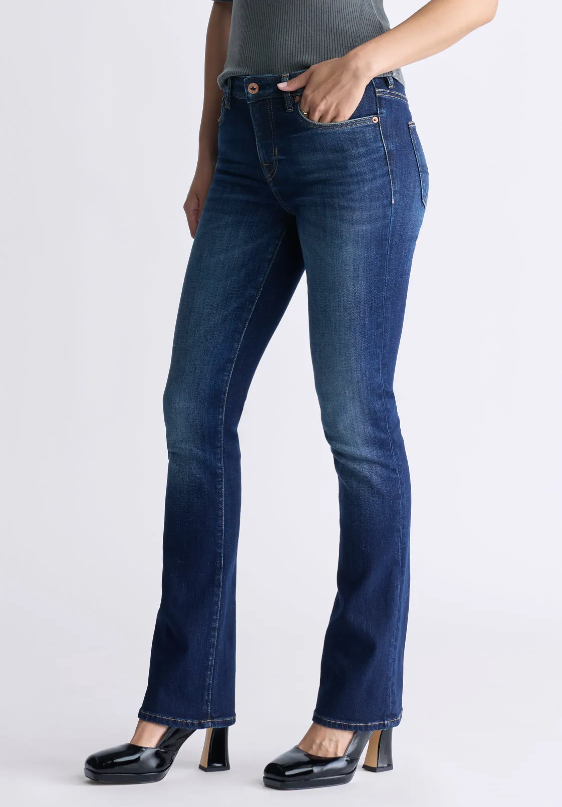 Mid Rise Bootcut Queen Women's Jeans, Vintage Dark Blue - BL15991