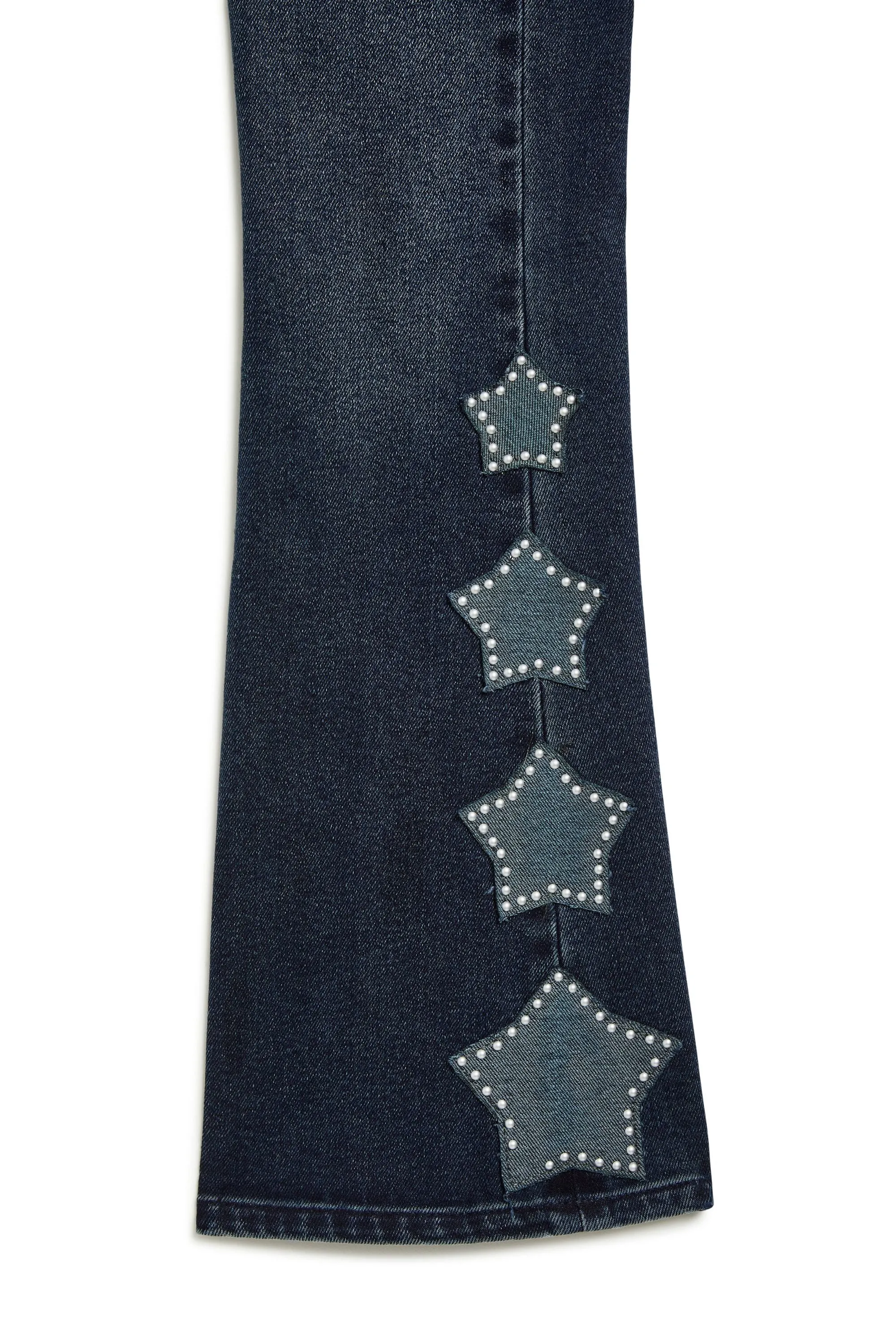 Mid Rise Star Studded Double Waistband Flare