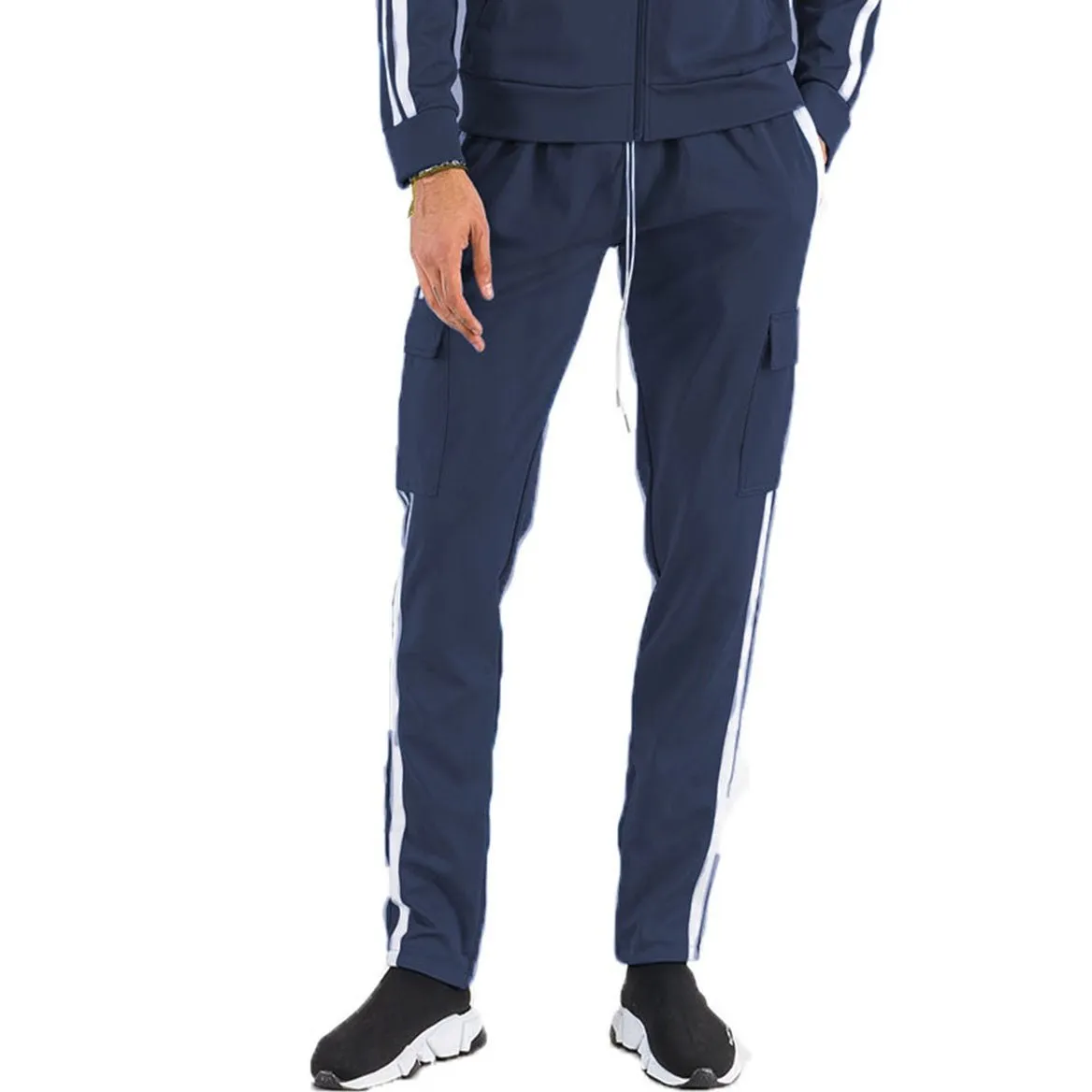 Navy Two-Stripe Cargo Track Pants