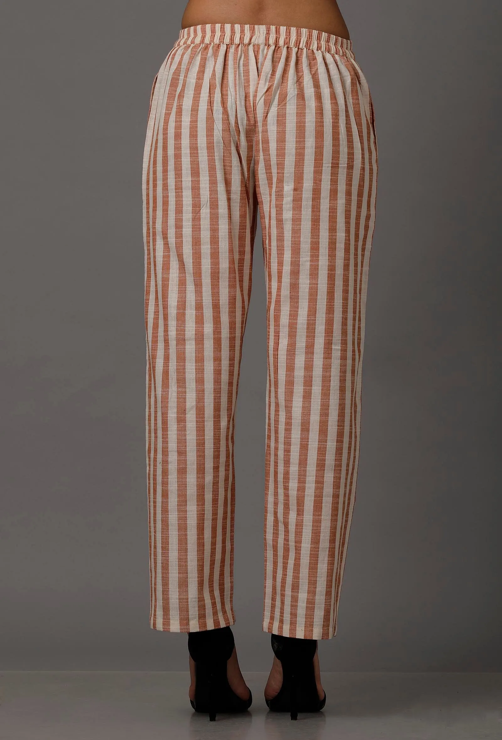 Orange and White Stripes Pure Woven Cotton Pants