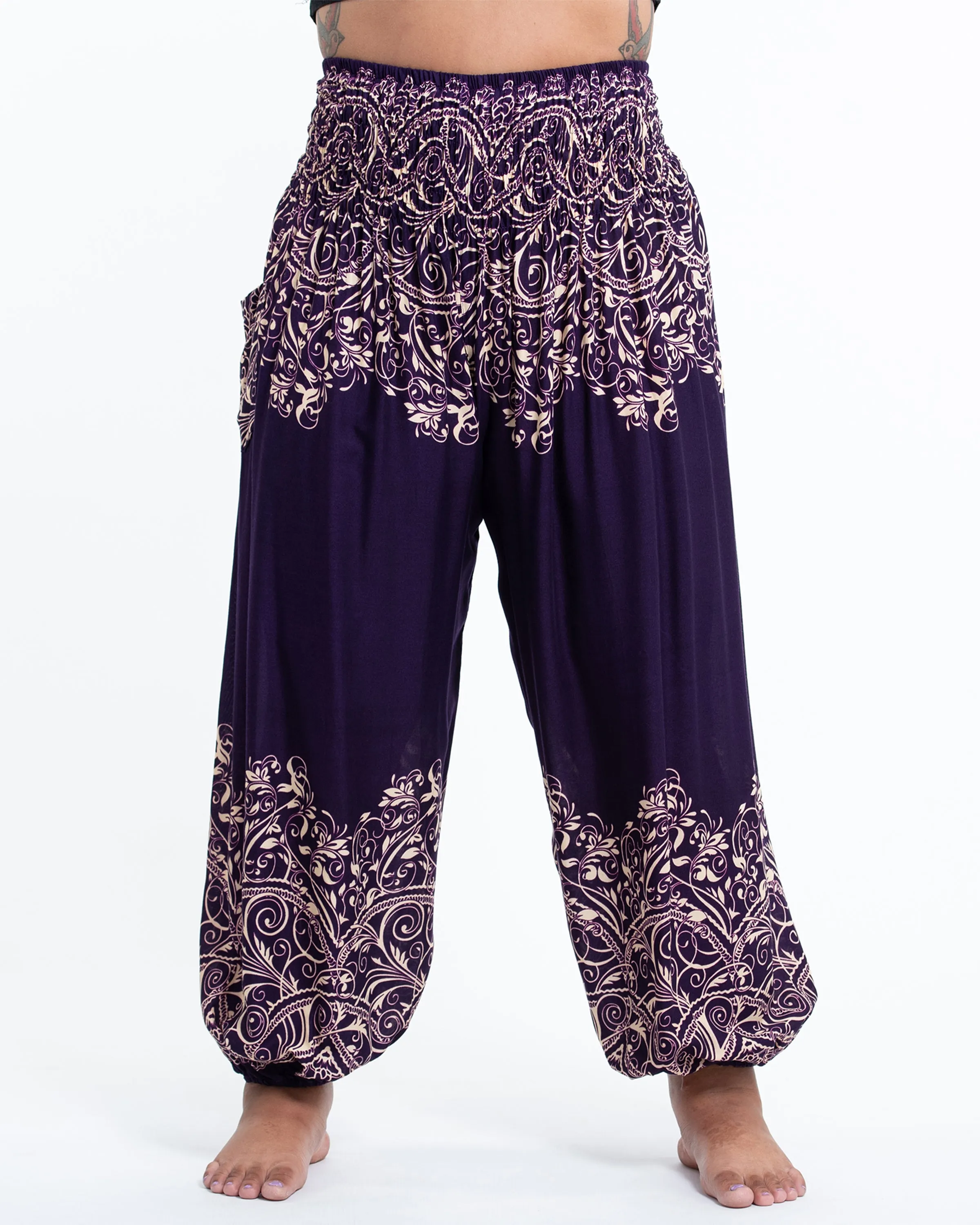 Plus Size Unisex Vines Harem Pants in Purple