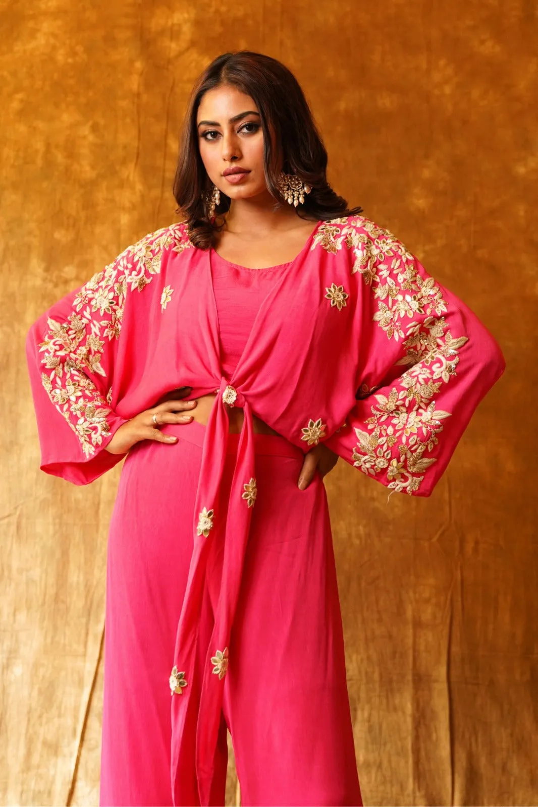 Rani Pink Radiance: Tie-Up Top, Palazzo Set