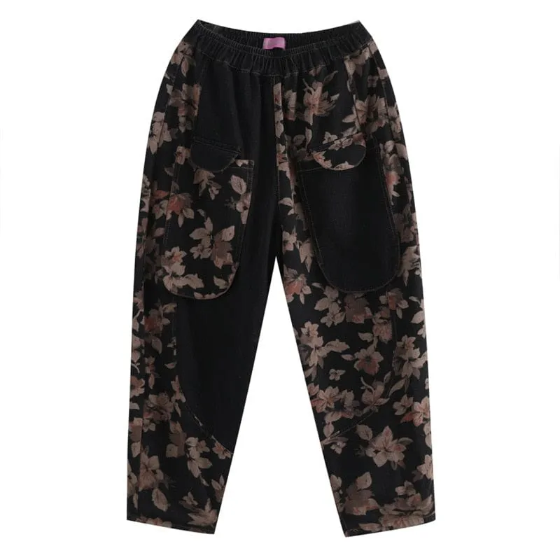 Retro Floral Print Harem Pants