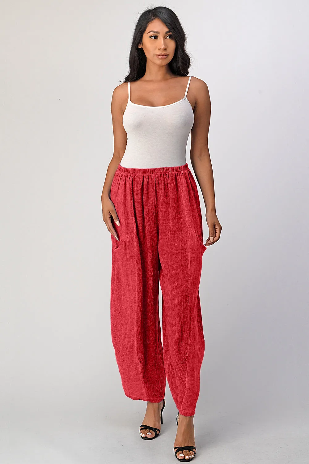 Straight Cotton Linen Pants With Pockets