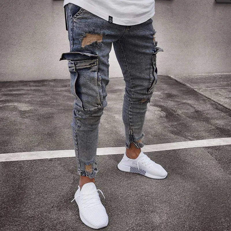 Trendy Knee Ripped Zipper Skinny Jeans