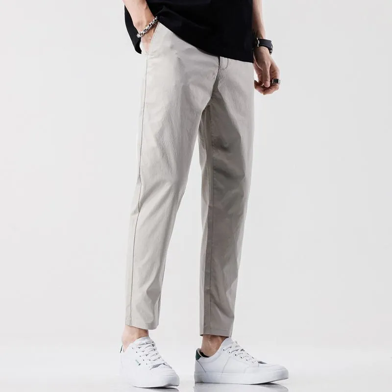 Trendy Preppy Style Slim-Fit Elastic Waist Simple Chic Versatile Pants