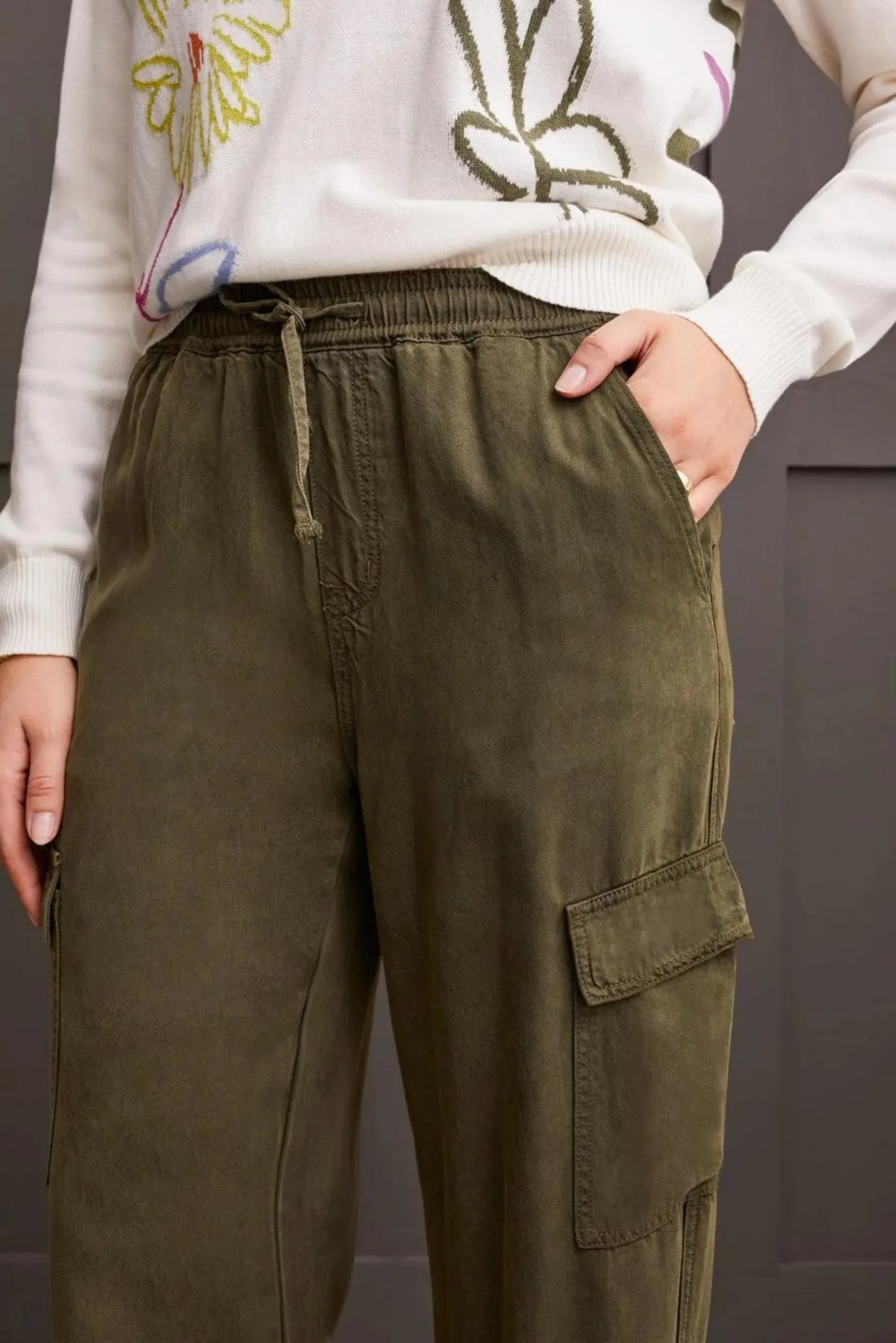 Tribal Brand Olive Wide Leg Jogger Cargo