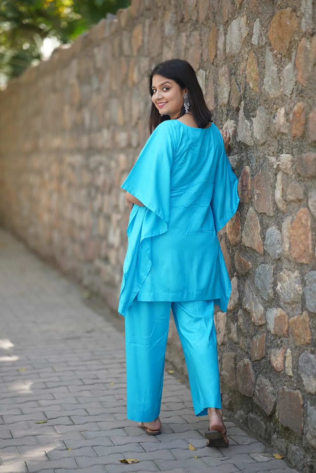 Turquoise Rayon Kurti & Palazzo - Gulzar e Farang